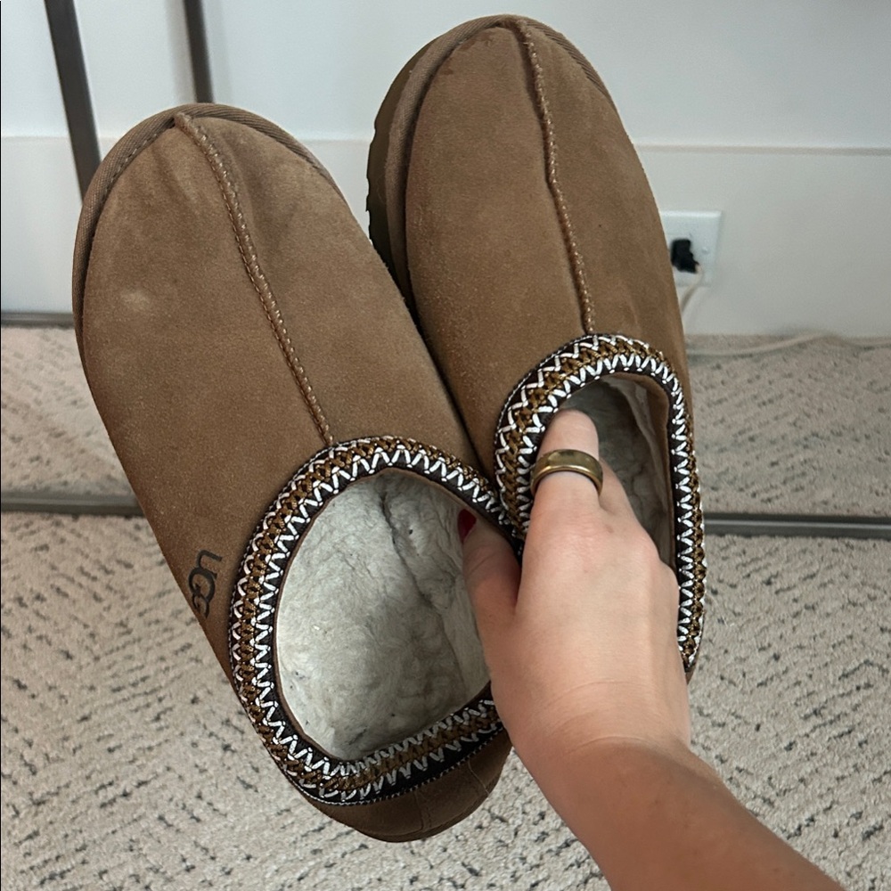 UGG Tan Suede Slippers with Plush Lining